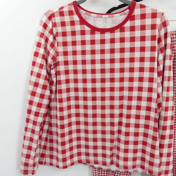 Lands' End x Draper James Two Piece Pajama Set Size M 10-12 Red Plaid Long Slv - Picture 2 of 10